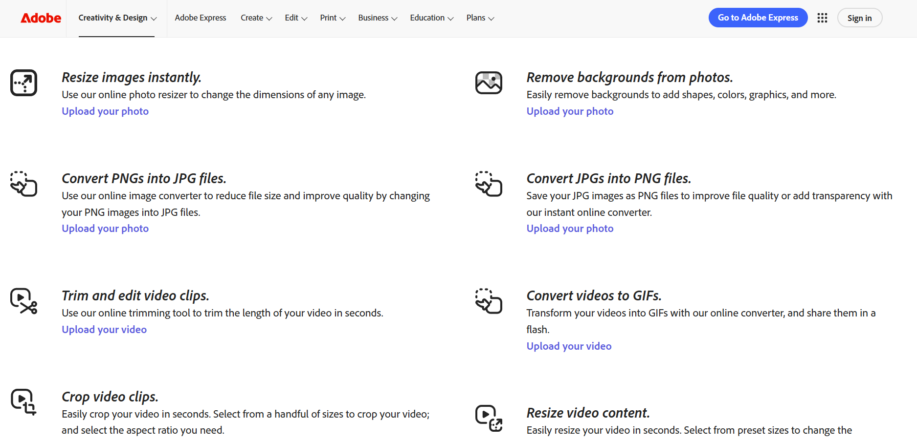 Adobe Express features