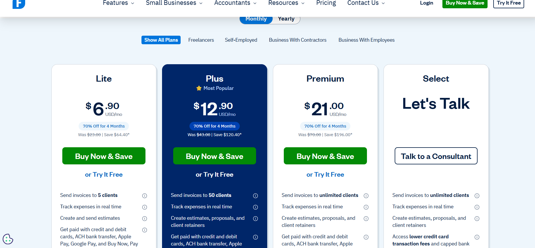 FreshBooks pricing